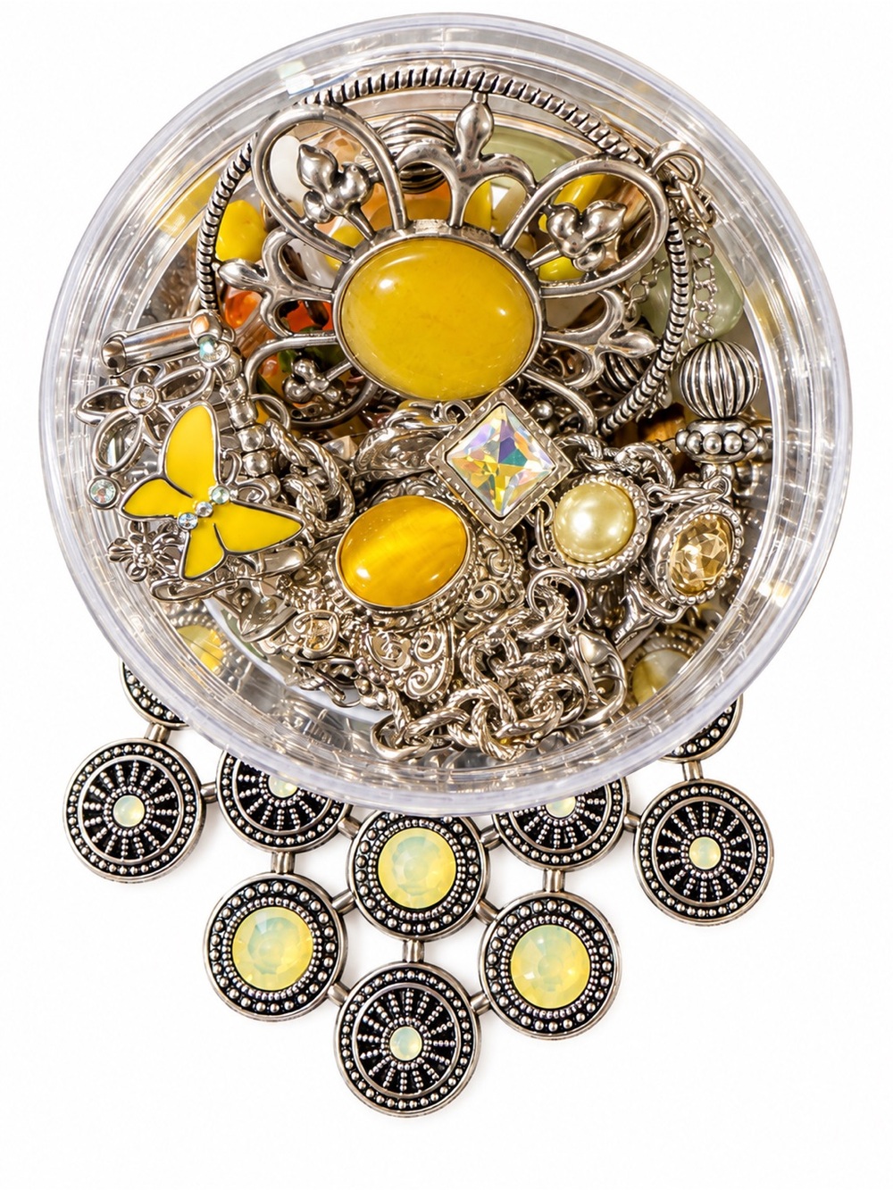 Beautiful Silver Tone Jewelry Jar